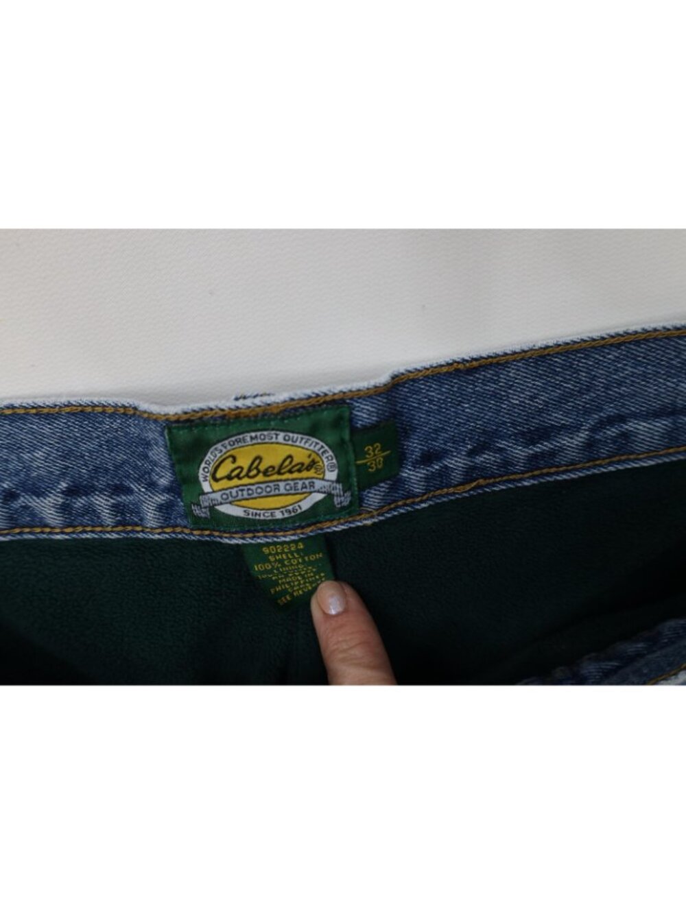 Vintage 90s Cabelas Mens 32x30 Distressed Heavyweight Fleece Lined Denim Jeans - Picture 11 of 16